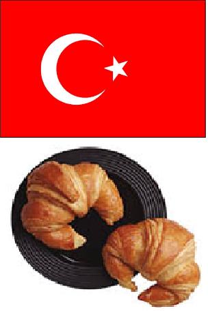 (Turkish flag on top, croissants on bottom.)